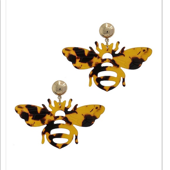 Tortoise Shell Design Bee Resin Earrings LAST PAIR - Picture 2 of 2